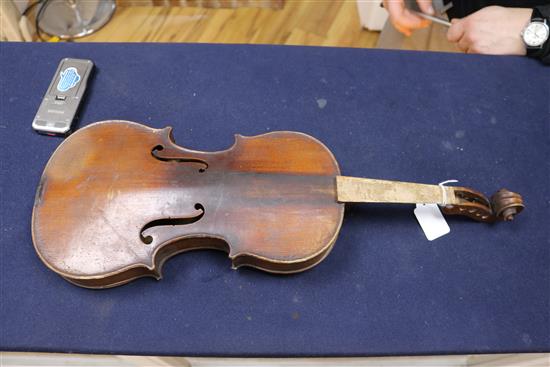 Two 19th century violins largest overall 59cm